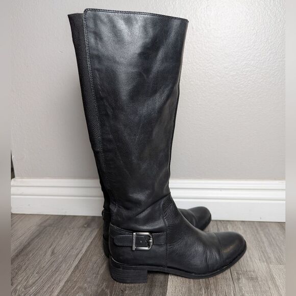 Vince Camuto Valero Black Leather Knee High Strap Riding Boots Womens 7.5 - Picture 2 of 7